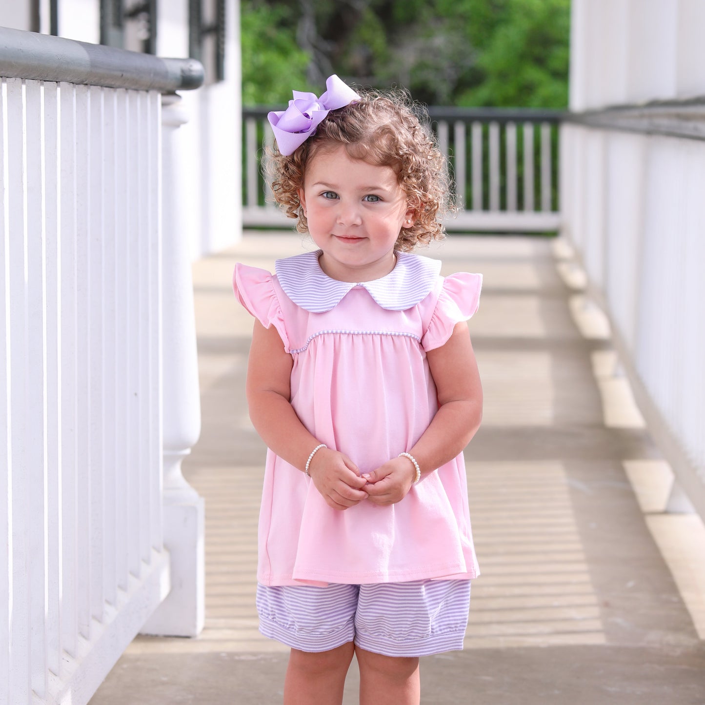 Trotter Street Genevieve Banded Short Set Lavender Stripe/Light Pink