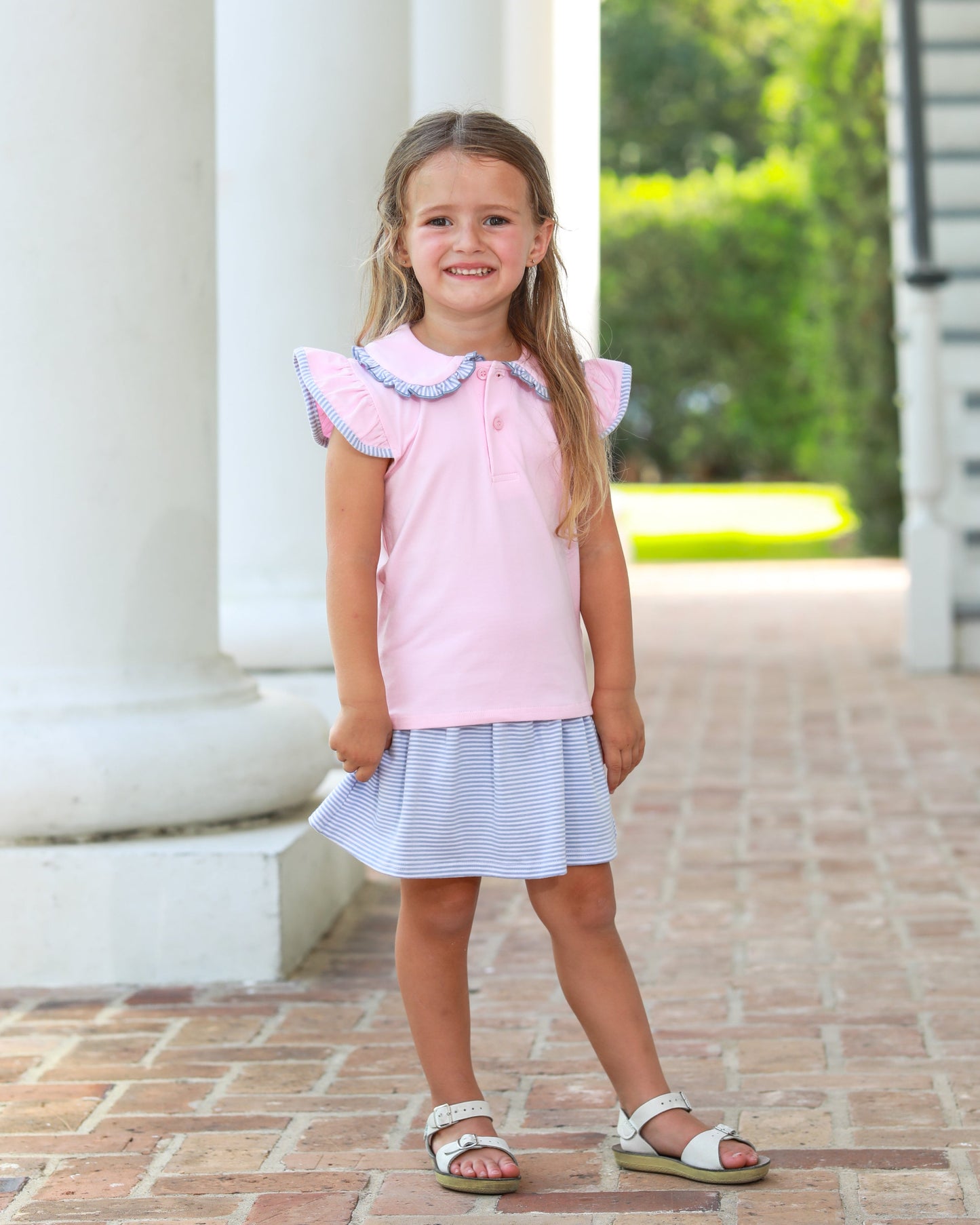 Trotter Street Camilla Skort Set-Light Pink/Dusty Blue Stripe