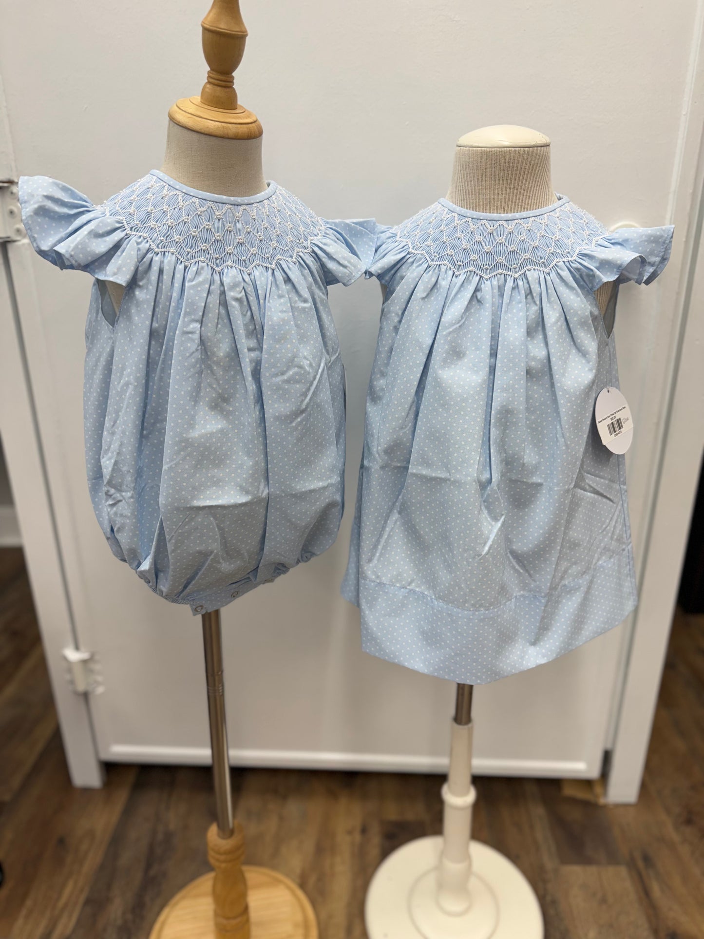 Sweet Dreams Blue Polka Dot Smocked Bubble