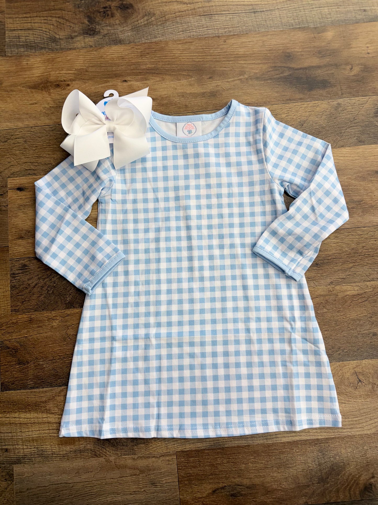 Cypress Row Blue Gingham Long Sleeve Dress