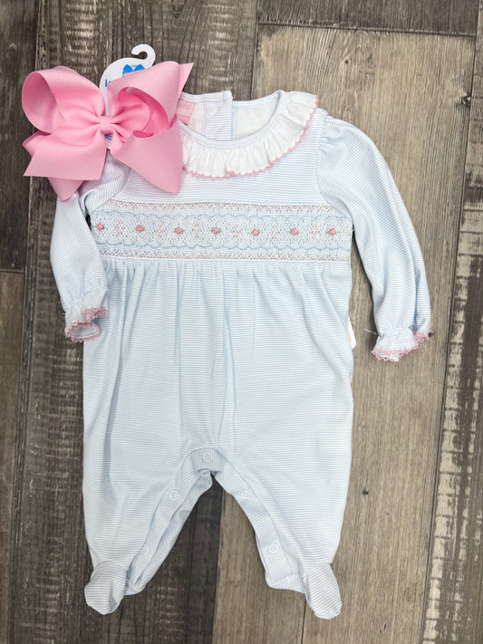 Petit Bebe Light Blue Striped Footie