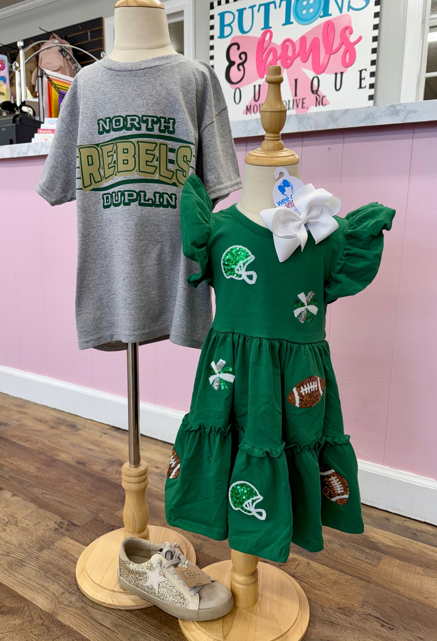 Clover Cottage Green Football Sequin Dress