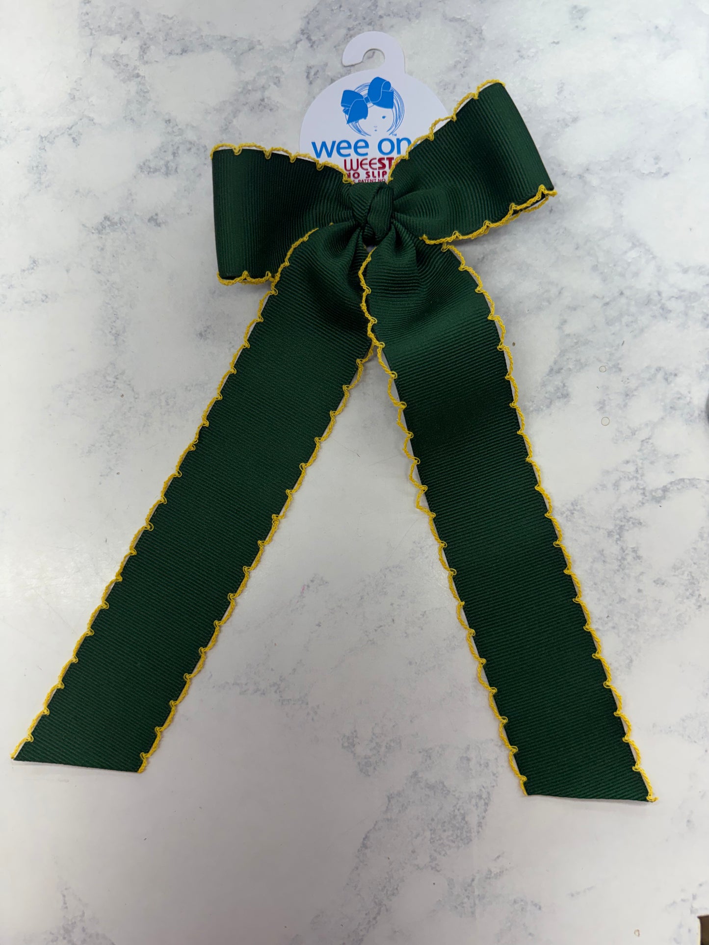 Wee Ones Moonstitch Green/Gold Tail Bow