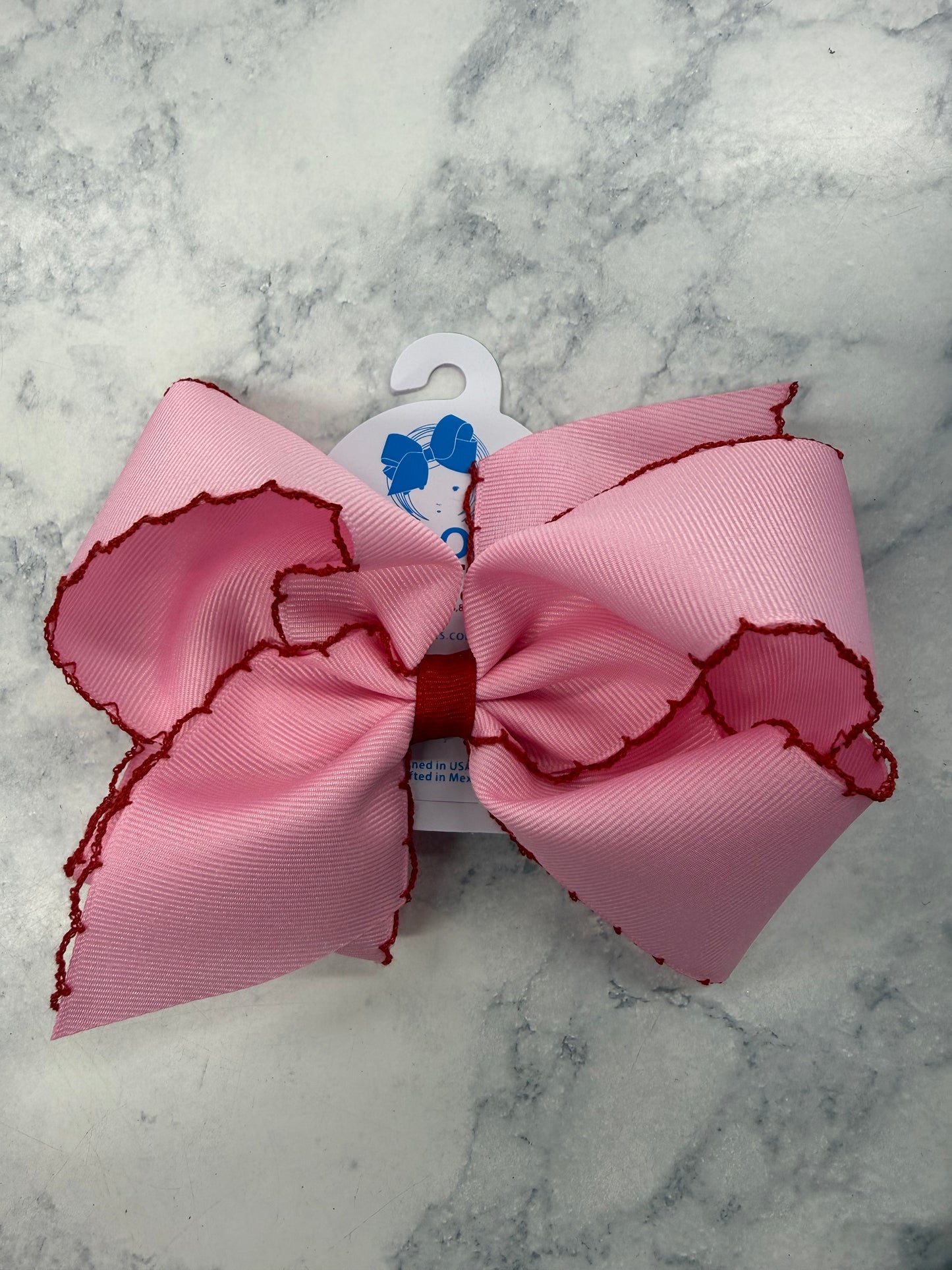 Wee Ones Pearl Pink with Red Moonstitch Bow