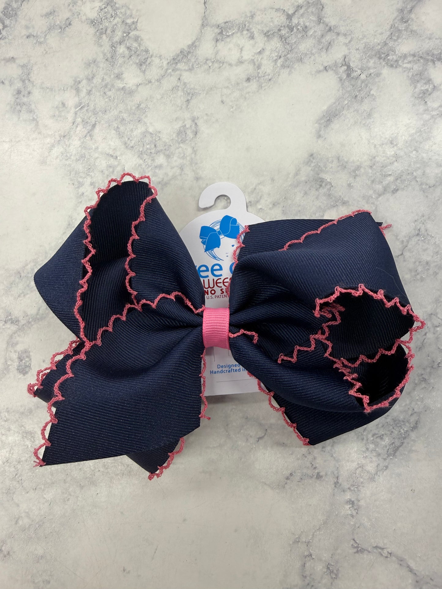Wee Ones Navy with Hot Pink Moonstitch Bow