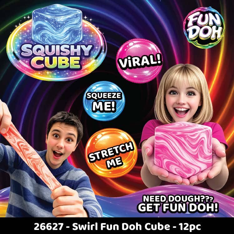 Fun Doh Swirl Squishy Cubes Viral Assortment - 12/Display: Wholesale Price