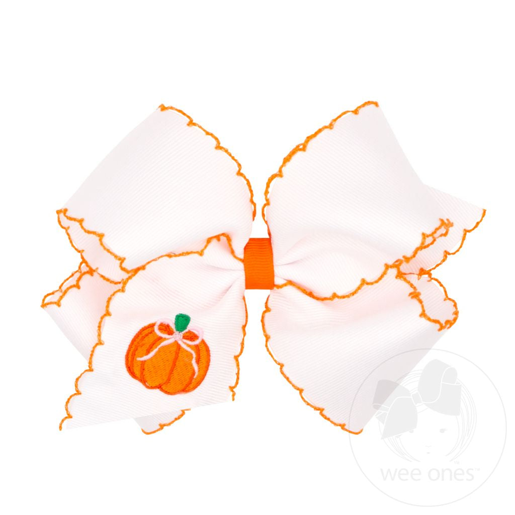 Wee Ones Pumpkin Embroidered Moonstitch Bow