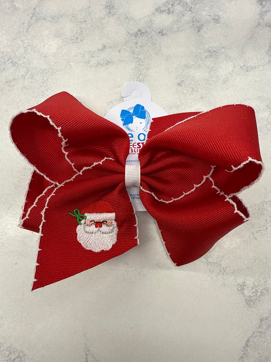 Red Santa Embroidered Bow