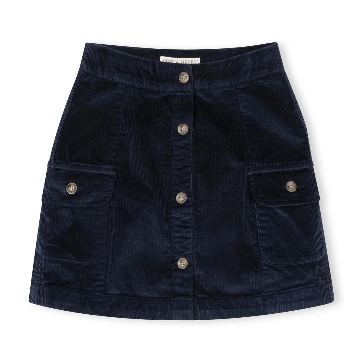 Hope & Henry Corduroy Button Front Skirt Navy