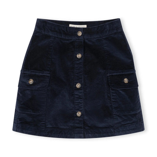 Hope & Henry Corduroy Button Front Skirt Navy
