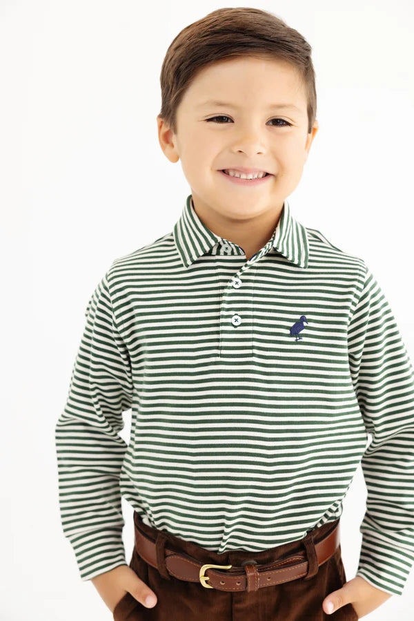 TBBC Grier Green Palmetto Pearl Stripe LS Polo