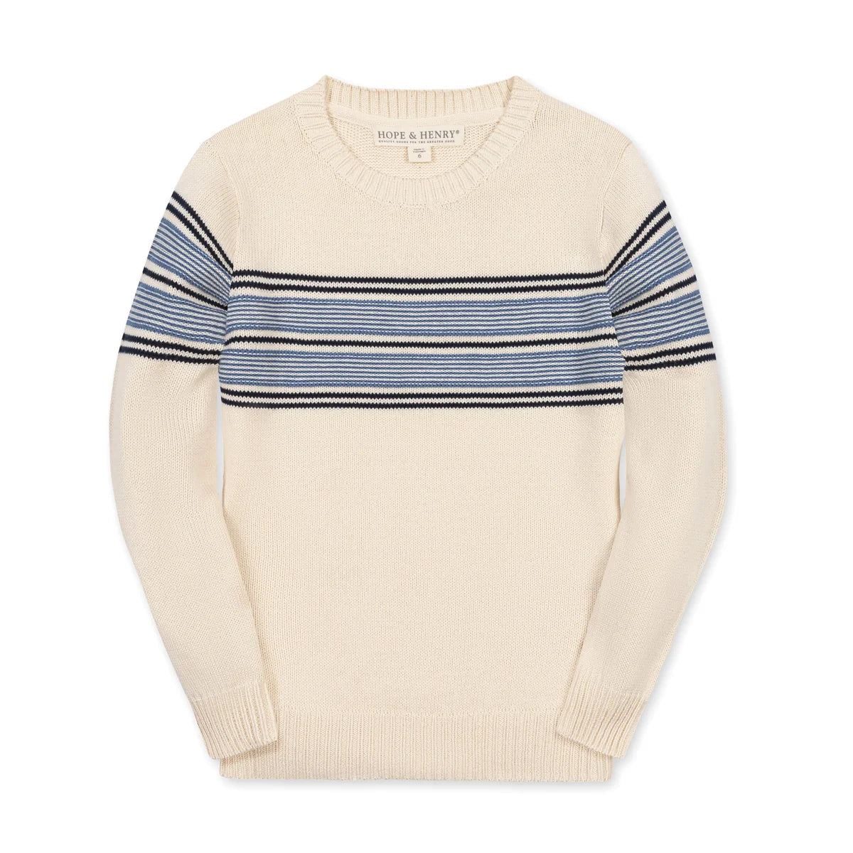 Hope & Henry Ivory and Blue Chest Stripe Sweater