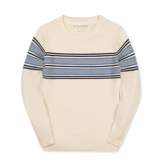 Hope & Henry Ivory and Blue Chest Stripe Sweater