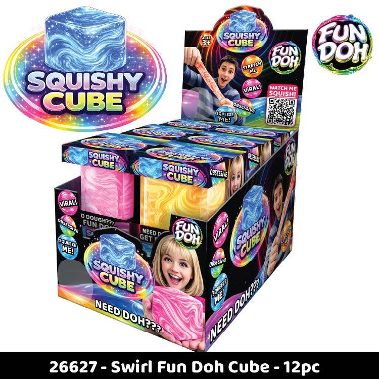 Fun Doh Swirl Squishy Cubes Viral Assortment - 12/Display: Wholesale Price