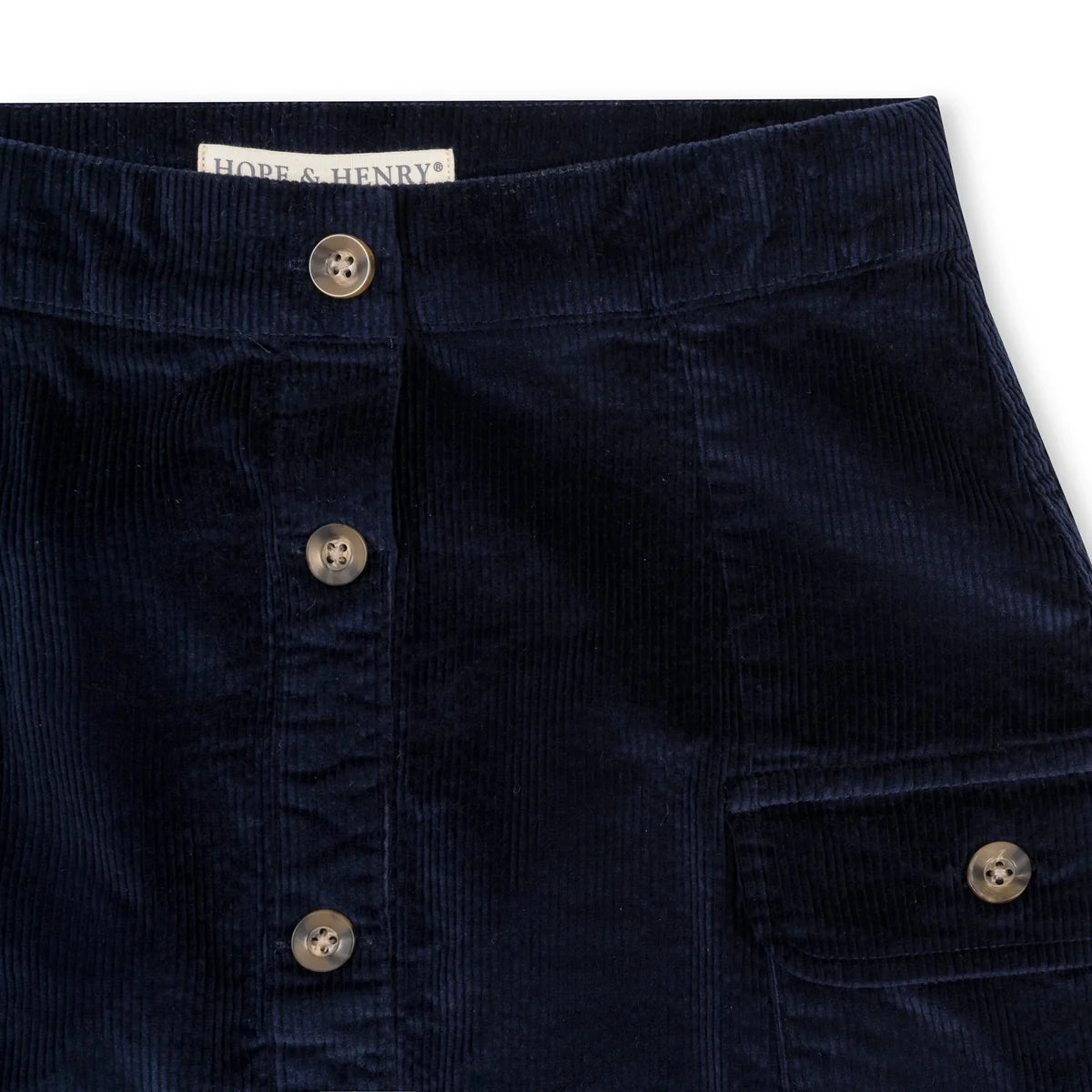 Hope & Henry Corduroy Button Front Skirt Navy