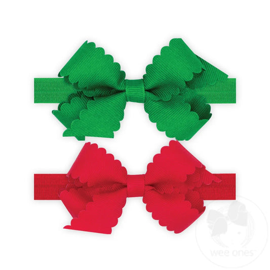 Wee Ones Green/Red Scallop Bow on Band