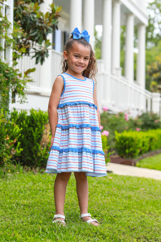 Trotter Street Tinsley Twirl Dress Patriotic Stripe