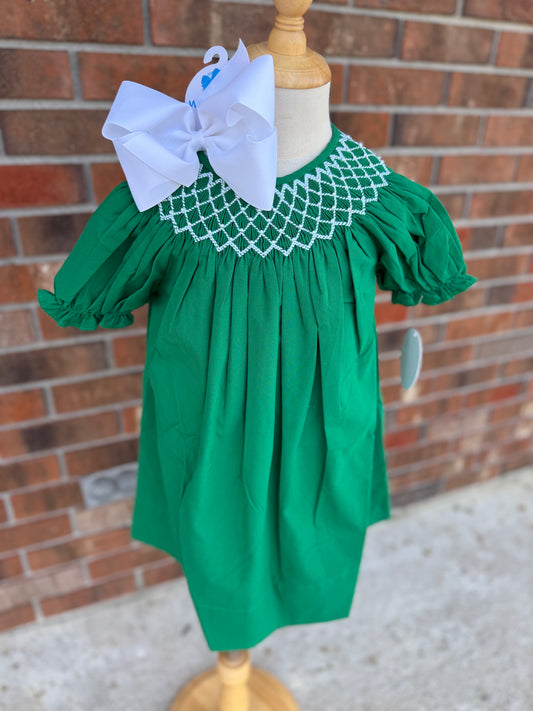 Sweet Dreams Hunter Green Pearl Smock Dress