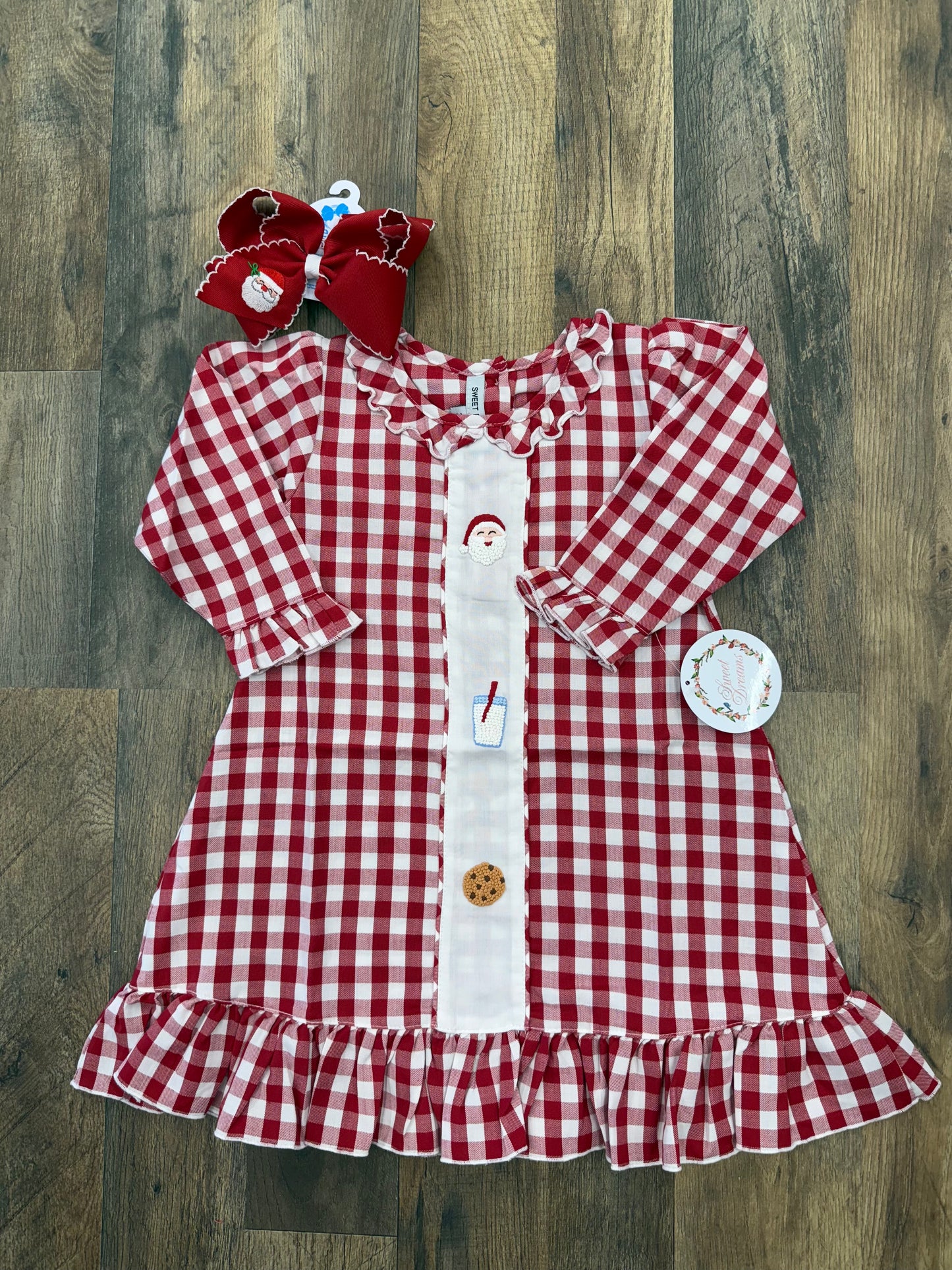 Sweet Dreams Red Gingham Santa/Milk/Cookies Gown