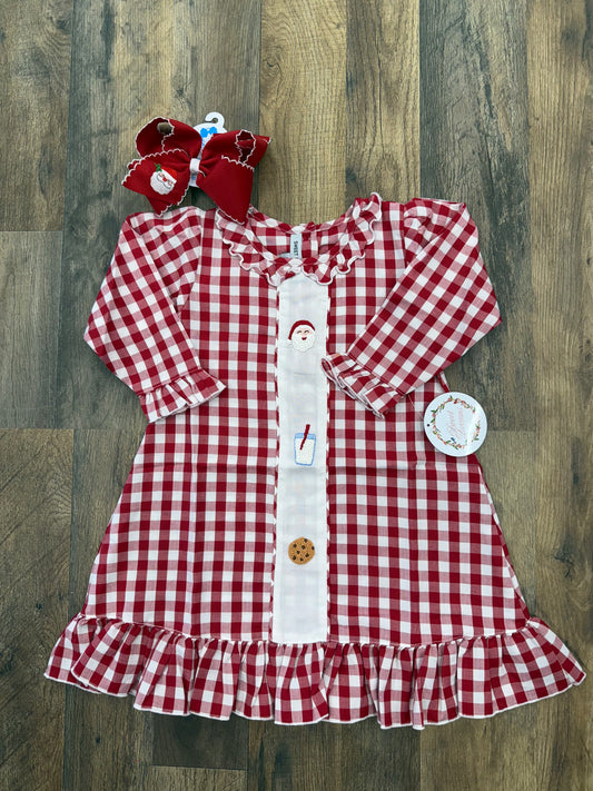 Sweet Dreams Red Gingham Santa/Milk/Cookies Gown