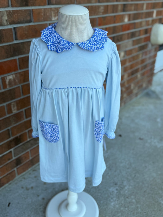 Petit Bebe Knit Dress Blue Liberty Print Trim
