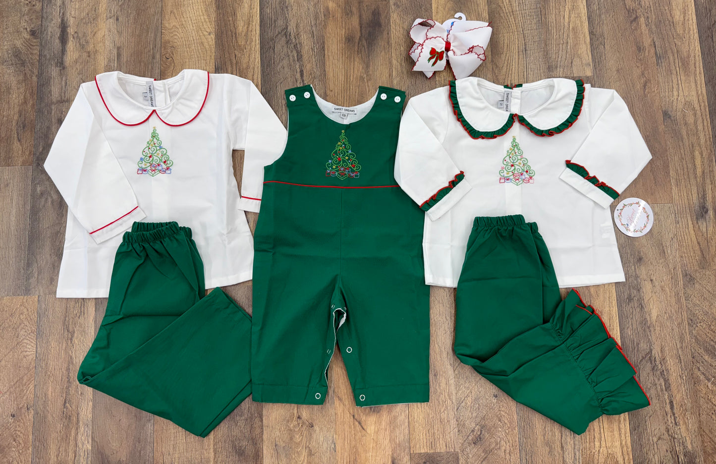 Sweet Dreams Christmas Tree Embroidered Girl Pant Set