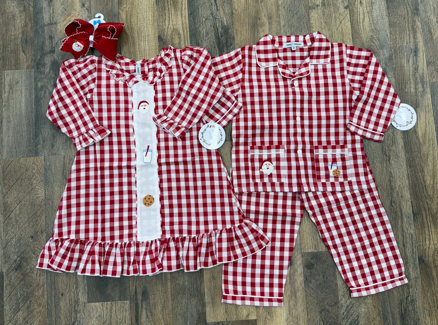 Sweet Dreams Red Gingham Santa/Milk/Cookies Gown