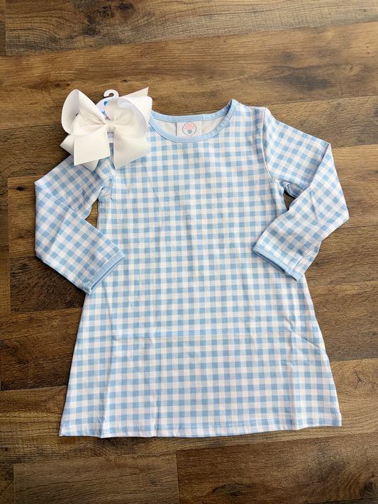Cypress Row Blue Gingham Long Sleeve Dress