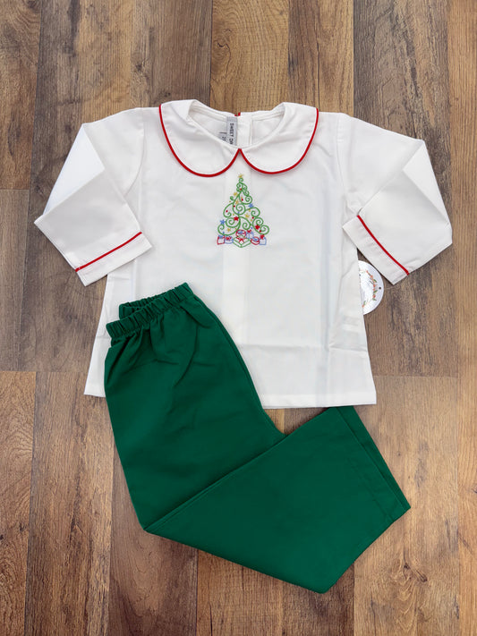 Sweet Dreams Christmas Tree Embroidered Boy Pant Set