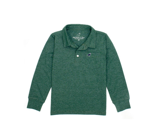 Properly tied Harrison pocket polo LS hunter green