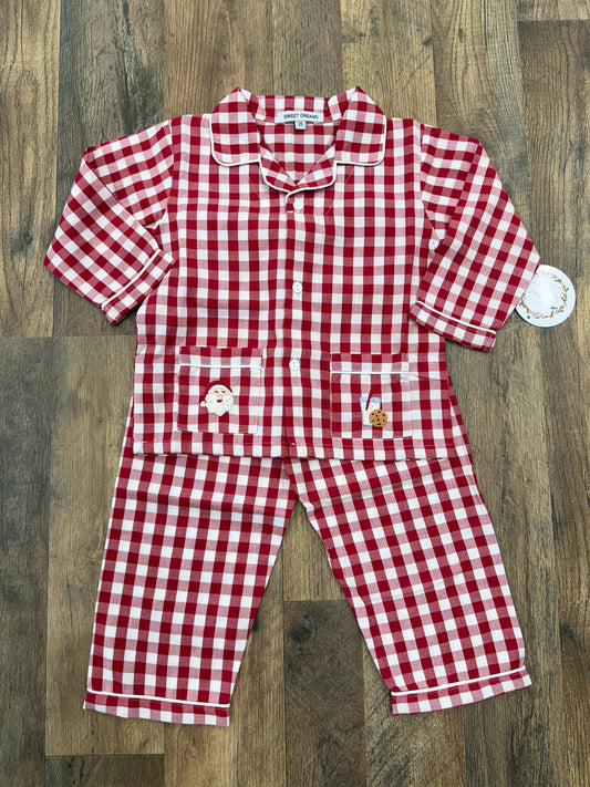 Sweet Dreams Red Gingham Santa/Milk/Cookies PJ Set