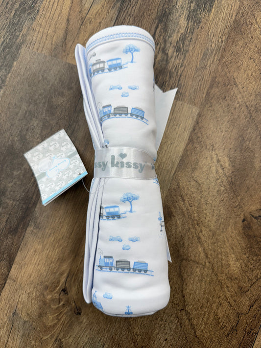 Kissy Kissy Blue Train Blanket