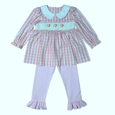 Delaney Pink Gingham Check Santa Pant Set