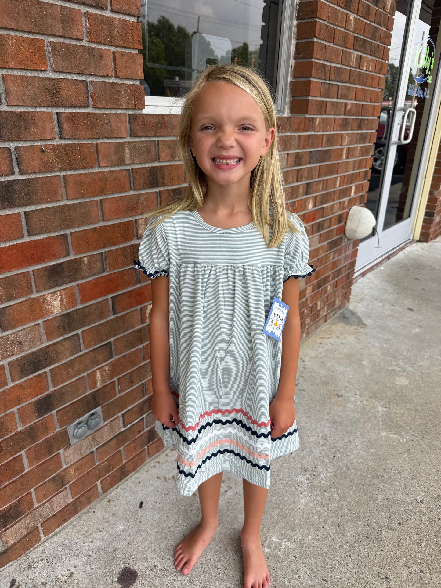 Three Sisters Sage Stripe Ric Rac Dress