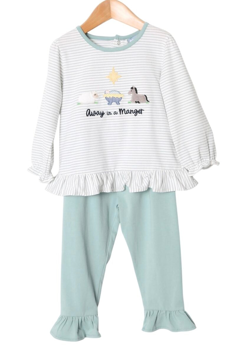Three Sisters Away in a Manger Ruffle Pant Set