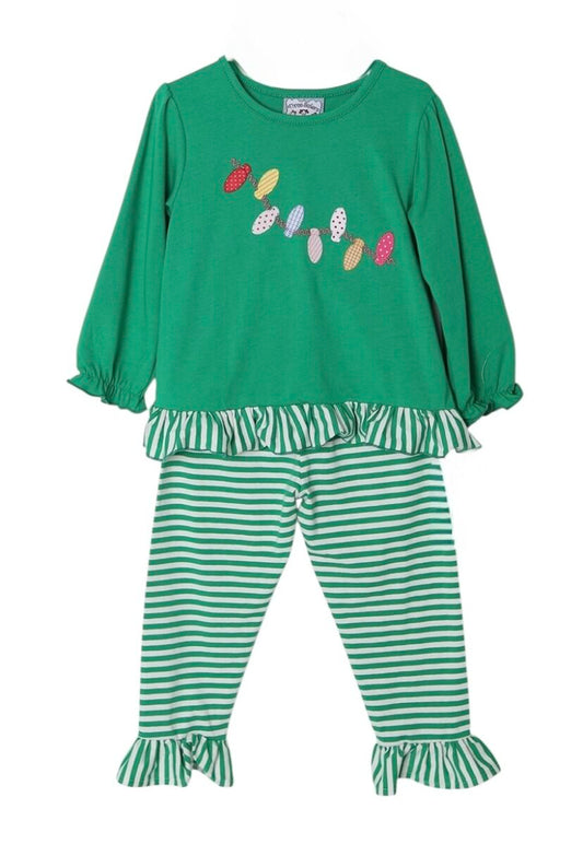Three Sisters Christmas Lights Ruffle Pant Set