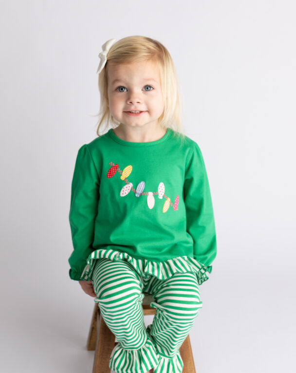 Three Sisters Christmas Lights Ruffle Pant Set