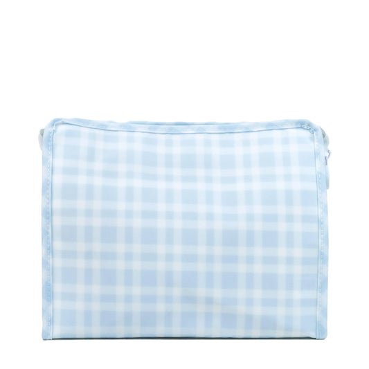 TRVL PIMLICO Blue Plaid Roadie Large Zip Pouch
