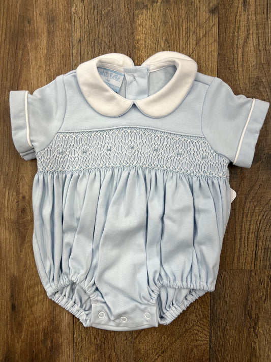 Petit Bebe Light Blue Smocked Bubble
