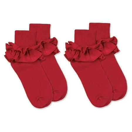 Jefferies Red Double Ruffle Sock