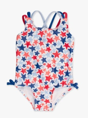 Ruffle Butts Shimmer Star-Spangled Cross-Back One Piece Swim