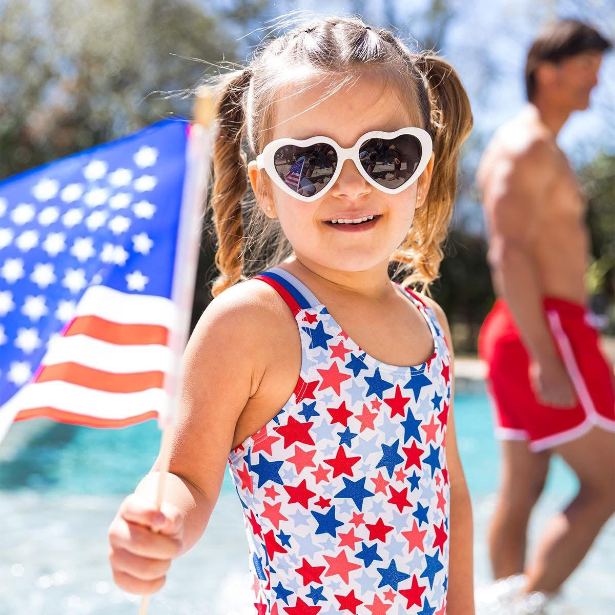 Ruffle Butts Shimmer Star-Spangled Cross-Back One Piece Swim