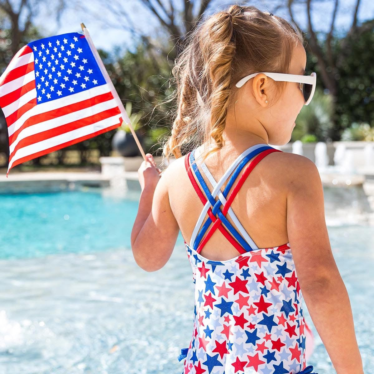 Ruffle Butts Shimmer Star-Spangled Cross-Back One Piece Swim
