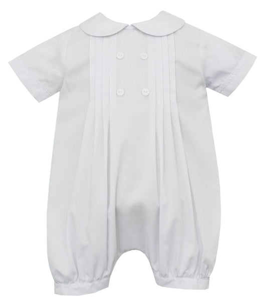 CLAIRE & CHARLIE BABY BOYS PLEATED WHITE BATISTE ROMPER - LINED