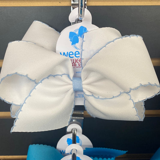 White Moonstitch light blue trim